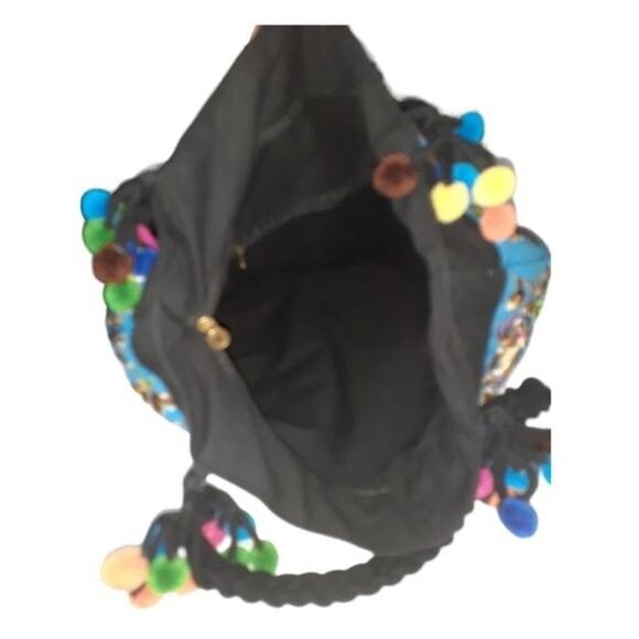 Unbranded Women's Canvas Embroidered Blue Multicolor Floral Ethnic Boho Bag Tote - Picture 6 of 7